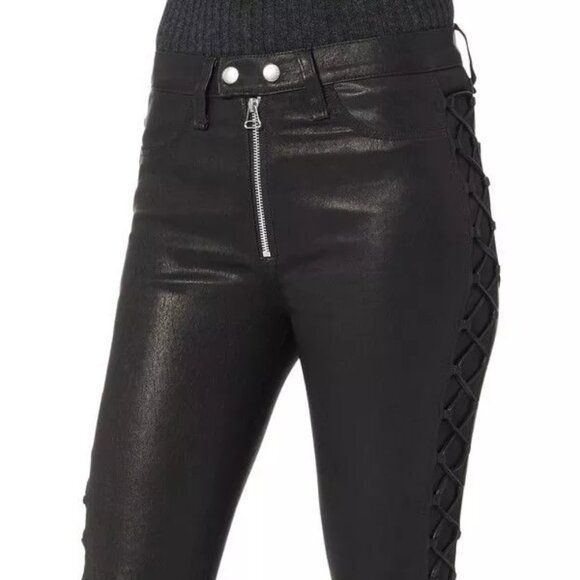RAG & BONE black KIKU STRETCH LACE-UP LEATHER LEGGING PANT JEAN Vintage hippie - Picture 3 of 11